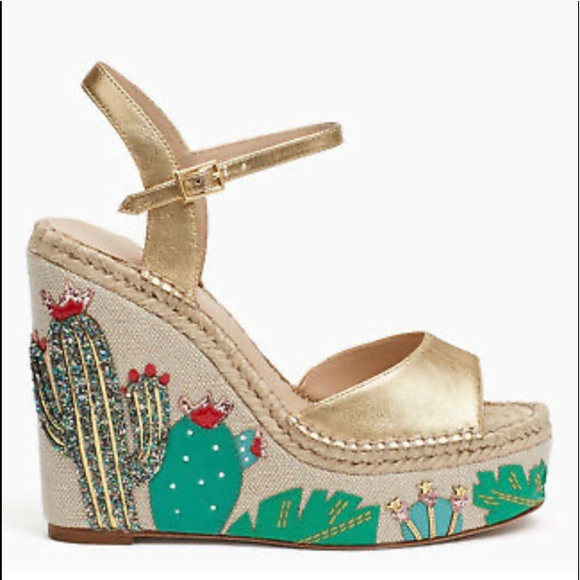 kate spade Shoes - Kate Spade Gold Cactus Wedge sz 8